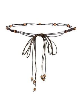 Dark Brown Braided Rope Wrap-Around Belt With Wooden Beads